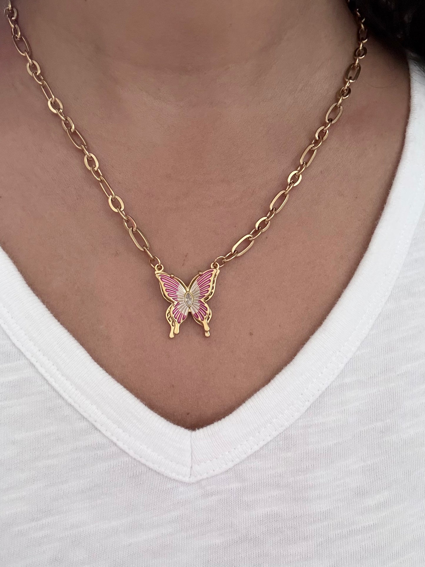 Pink Butterfly Necklace