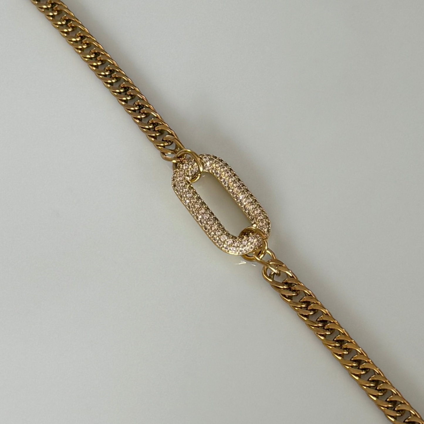 Gold Curb Chain with Zircon Link Necklace