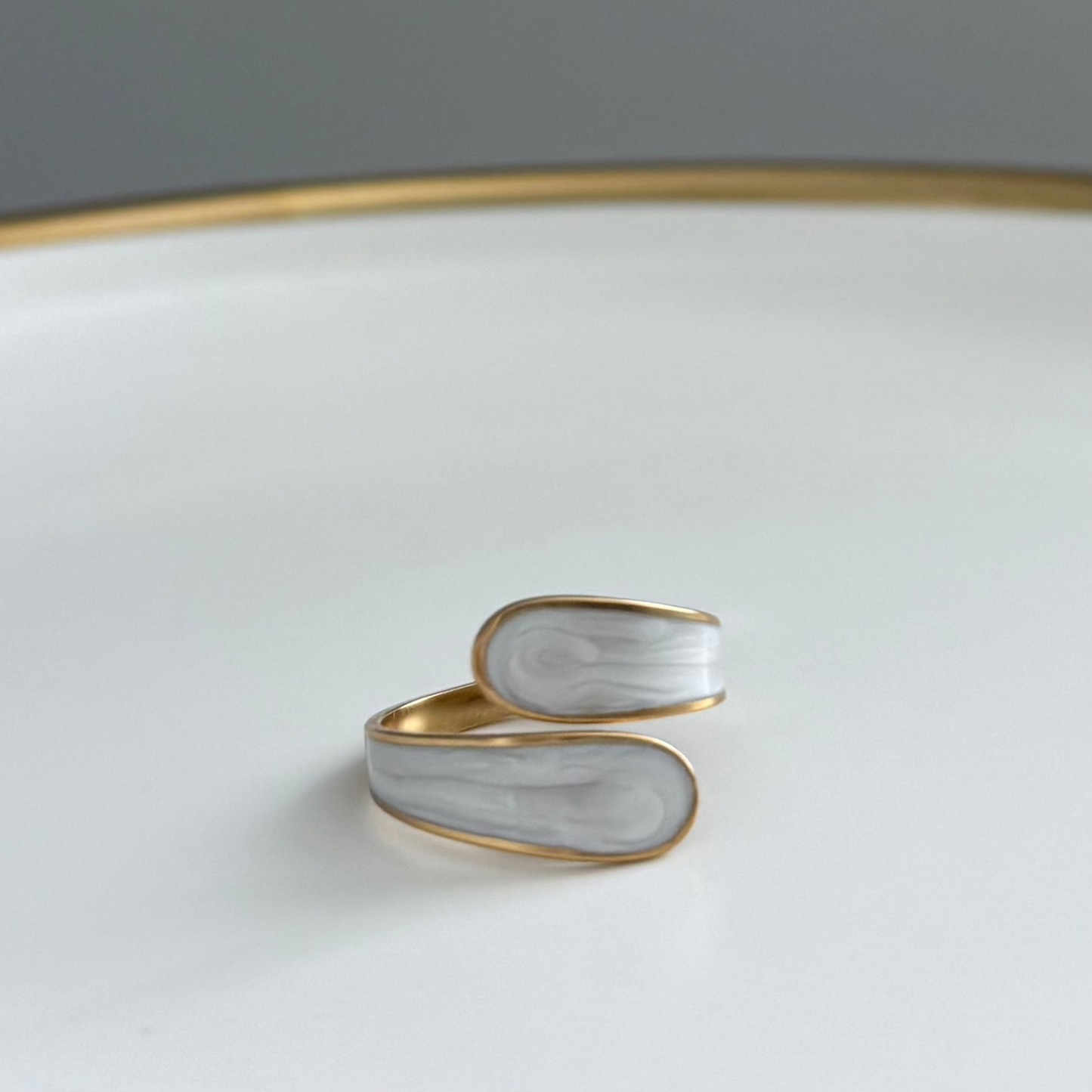 White Enamel Gold Band Ring