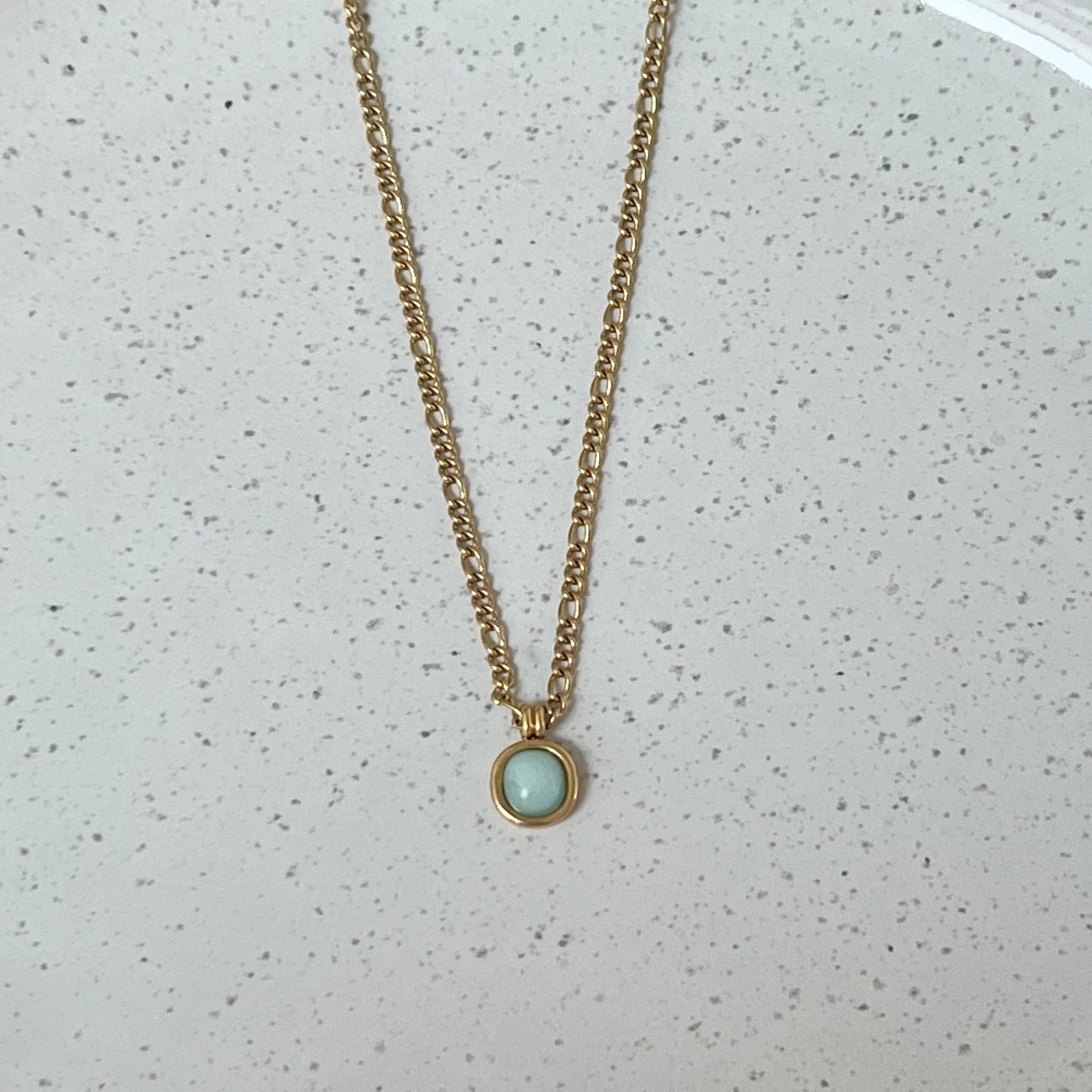 Gold Figaro Chain with Aqua pendant