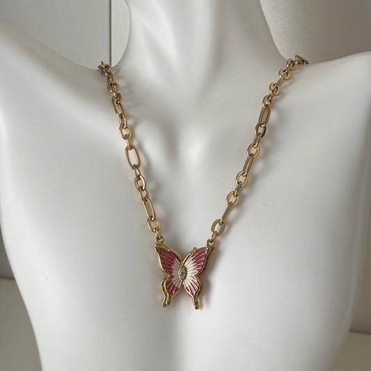 Pink Butterfly Necklace