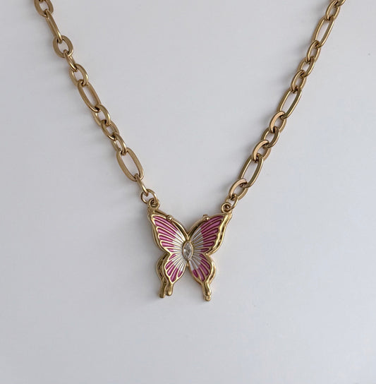 Pink Butterfly Necklace
