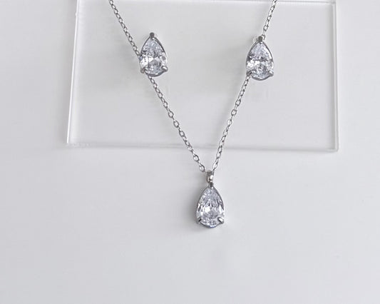 Waterdrop Zircon Necklace and Earring Set