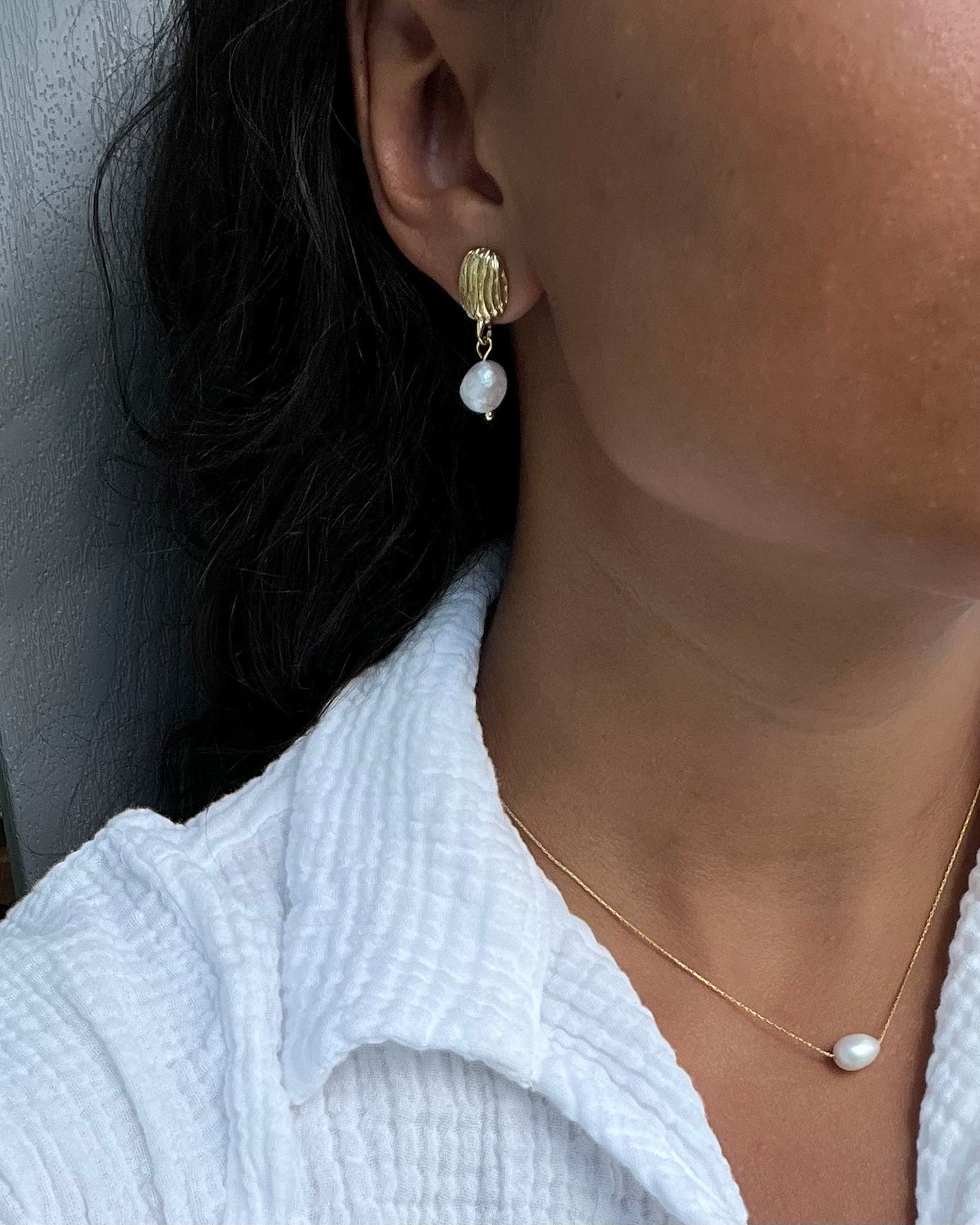 Textured Pearl Drop Earrings