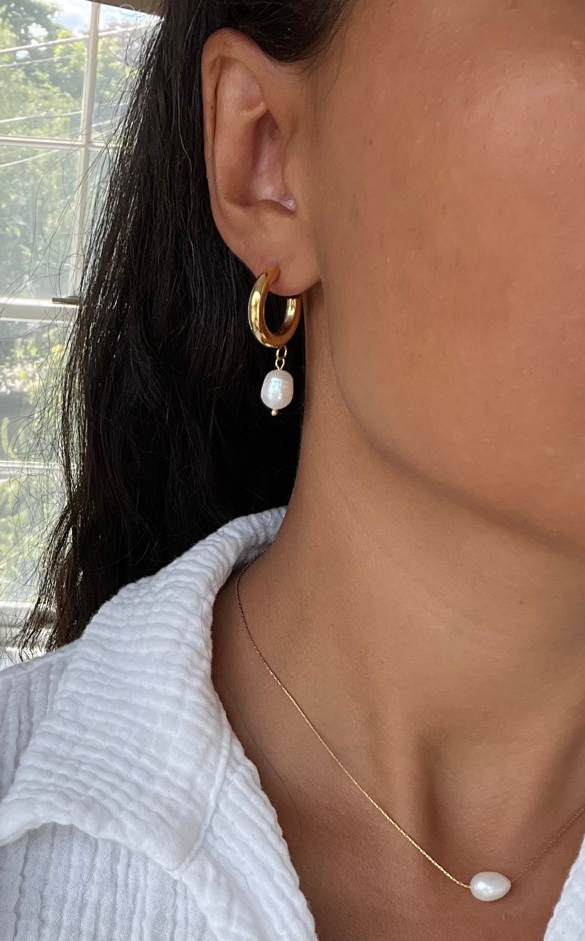 Chunky Hoop with fresh water pearl earrings