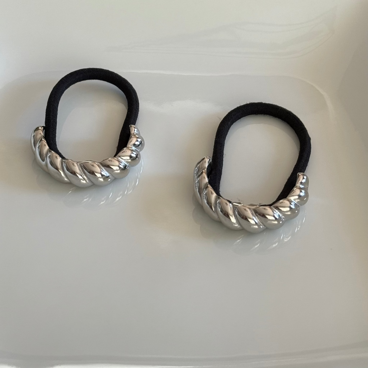 Silver Steel Twist Hair Tie