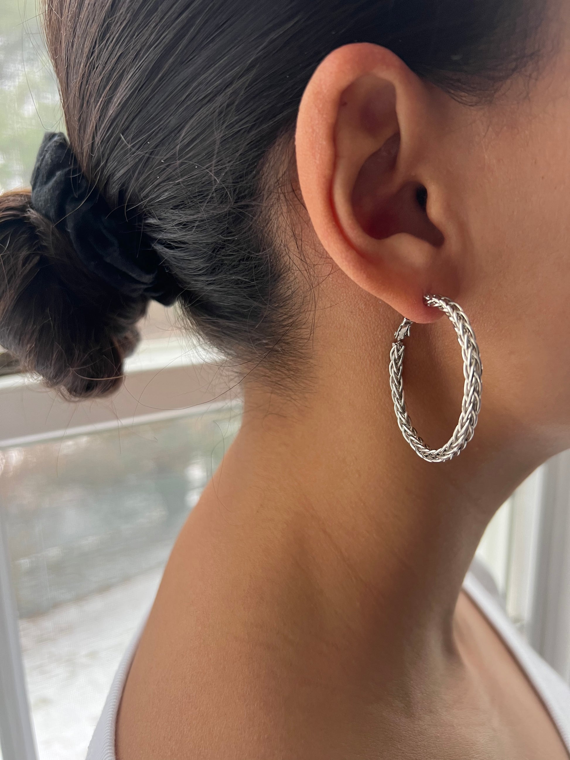 Briaded Hoop Earrings in silver