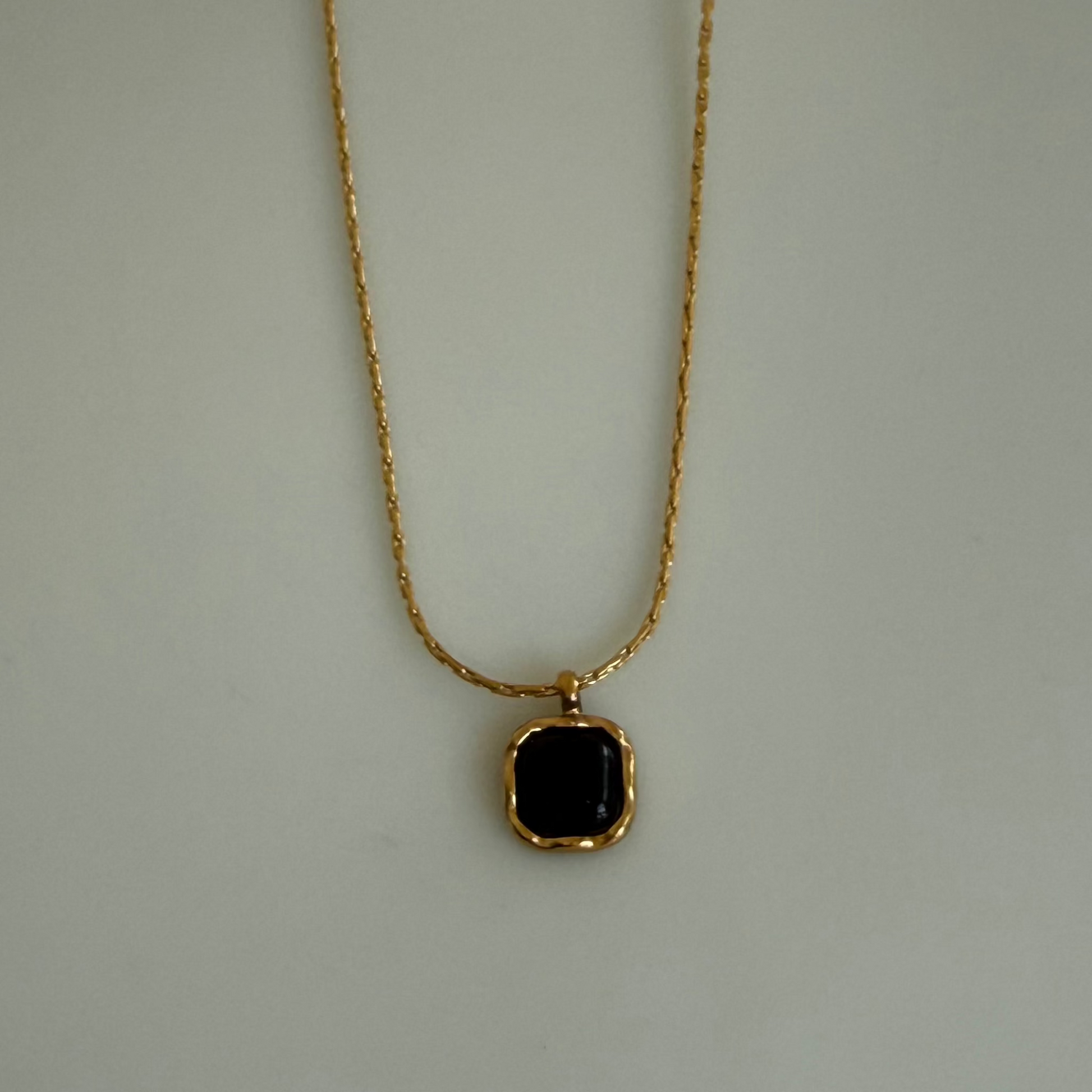 Gold Necklace with Black squared Charm