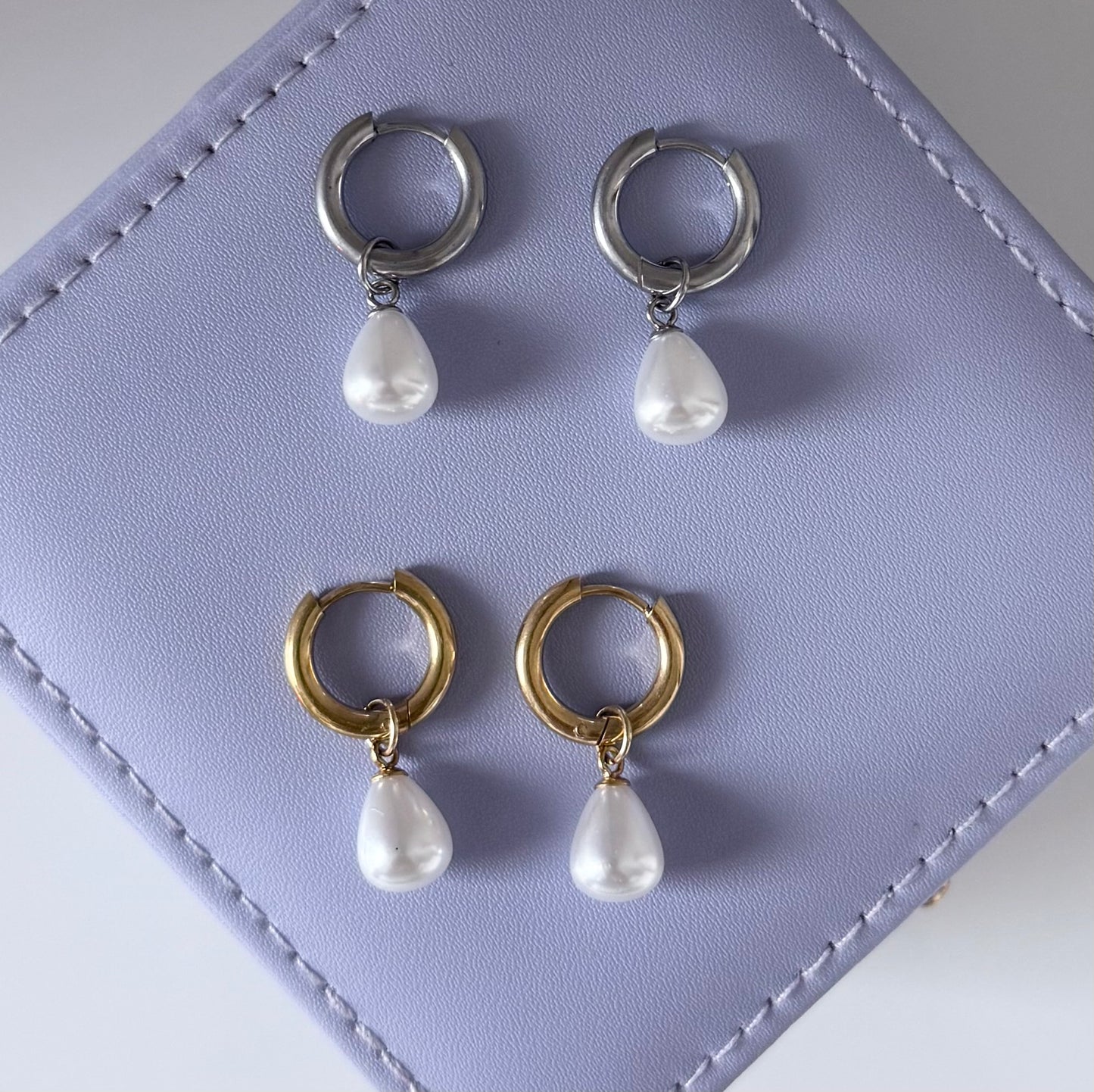 Pearl Drop Hoop Earrings