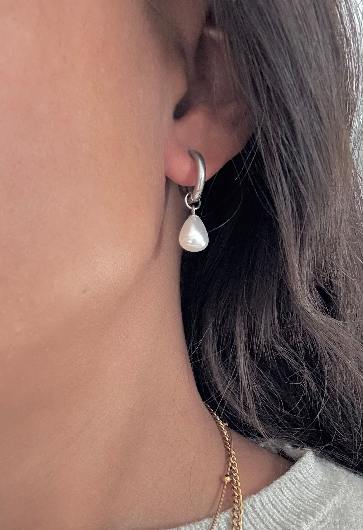 Pearl Drop Hoop Earrings