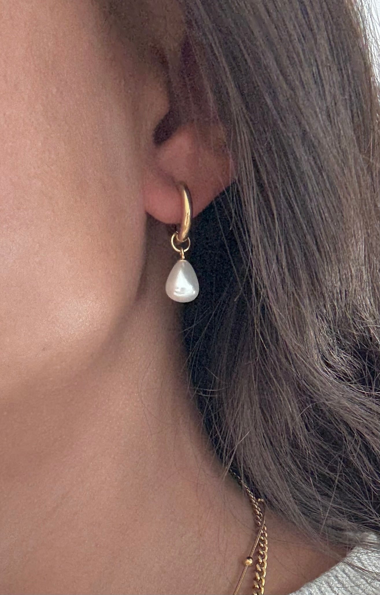 Pearl Drop Hoop Earrings