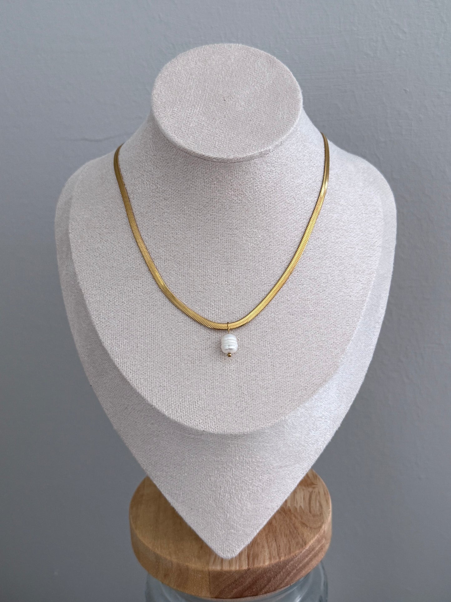 Ocean Pearl Herringbone Necklace