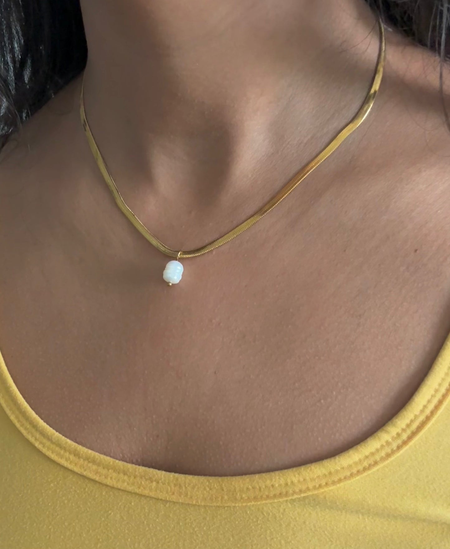 Ocean Pearl Herringbone Necklace