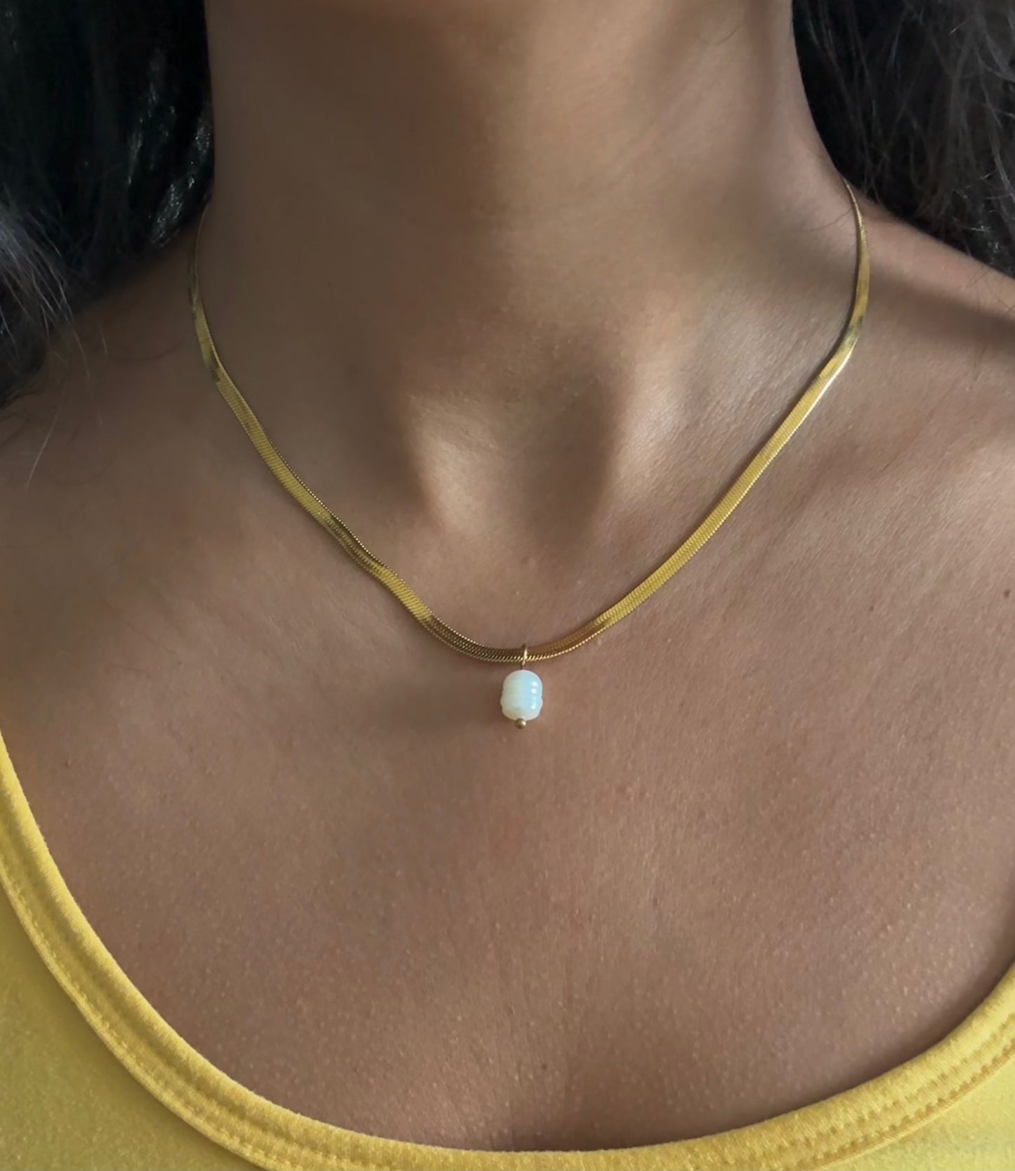 Ocean Pearl Herringbone Necklace
