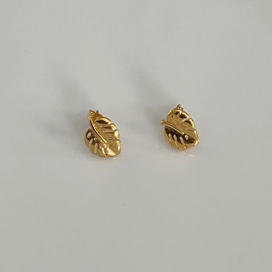 leaf stud earrings in gold