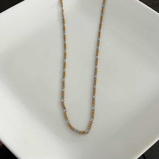 two toned figaro cuban link chain necklace