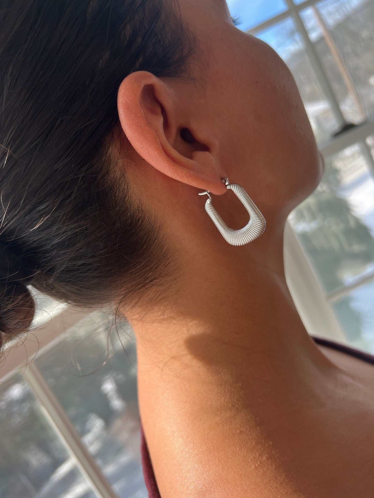 Silver Textured Hoops